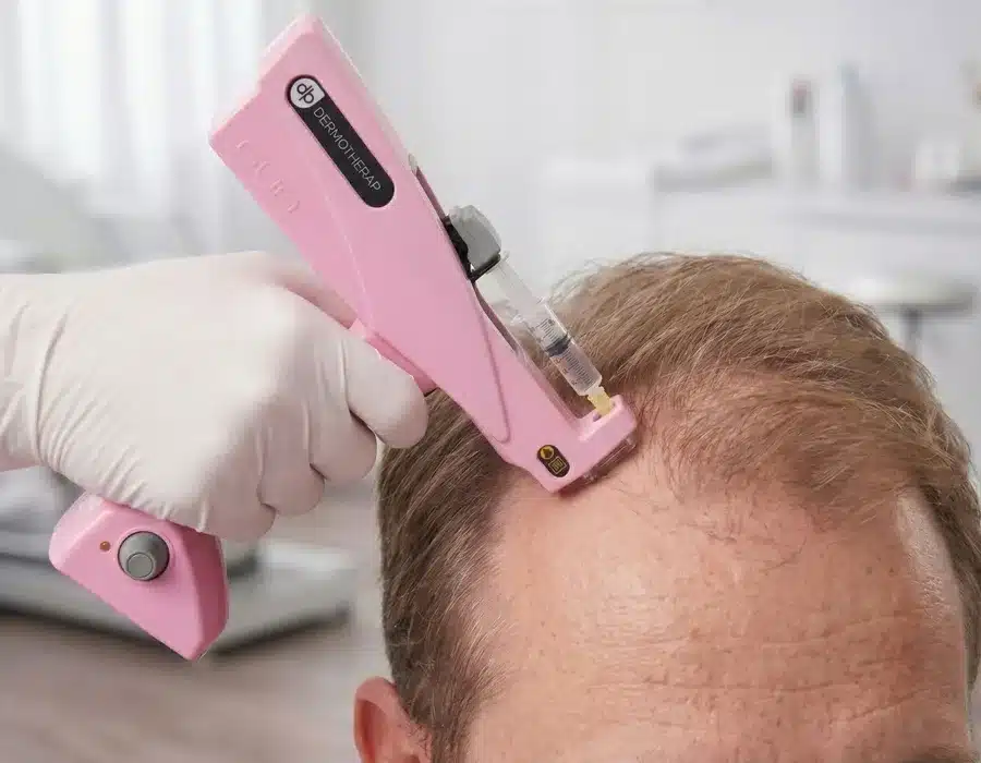 Aplicación de mesoterapia capilar con Dermotherap Gun